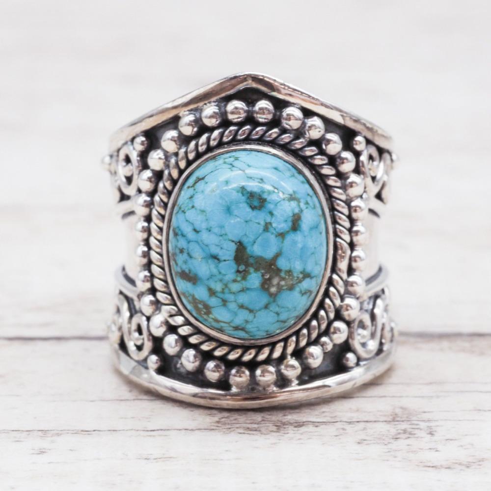 WOSIKATE Vintage Moonstone Thai CopperRing For Women Black Agate Turquoise Finger Ring Fashion Jewellery Drop Shipping