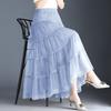 Women Summer Mesh Lace Patchwork High Waist Elegant Long Skirts Fashion Casual Solid Sweet Chic Fairy Pleated A Line Maxi Skirts