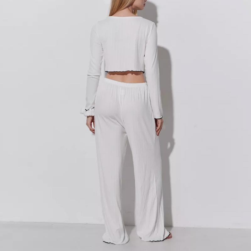 European and American fashion knitted lapel two-piece set autumn, exquisite pajama set women's sexy and thin loungewear