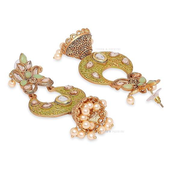 Gift Rakhi Gift for Brother Friendship Day Gift for Best Friend Ethnic Diva Traditional Blue Polki & Pearls Dangler Earrings For Women/Girls