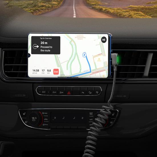 Spring Charging Cable Double Elbow QC4.0 Quick Charging 3A Stretchable Type-C Data Cord for Car