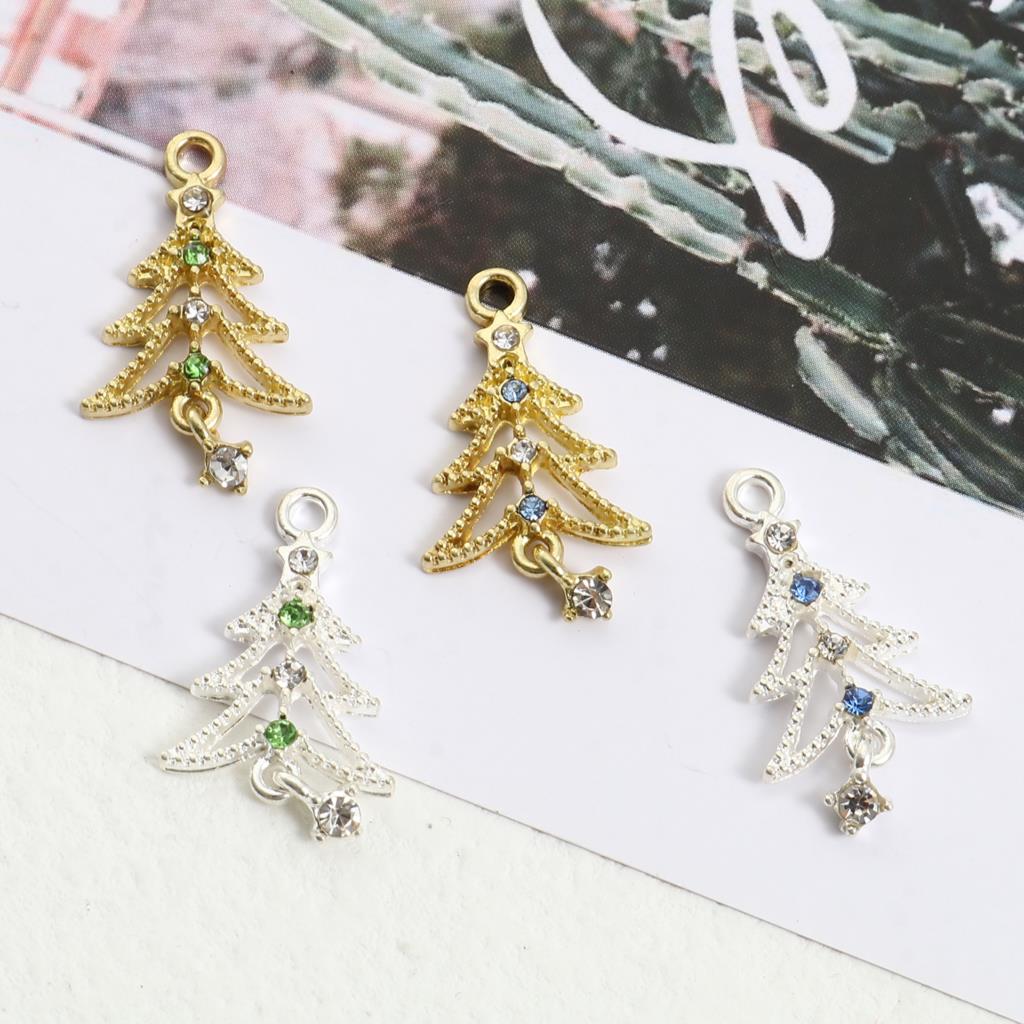 10 Piece Multicolor Christmas Tree Charms Pendant Bracelet Making Pendant Necklace DIY Anklet Earrings Jewelry Findings, 27x15mm