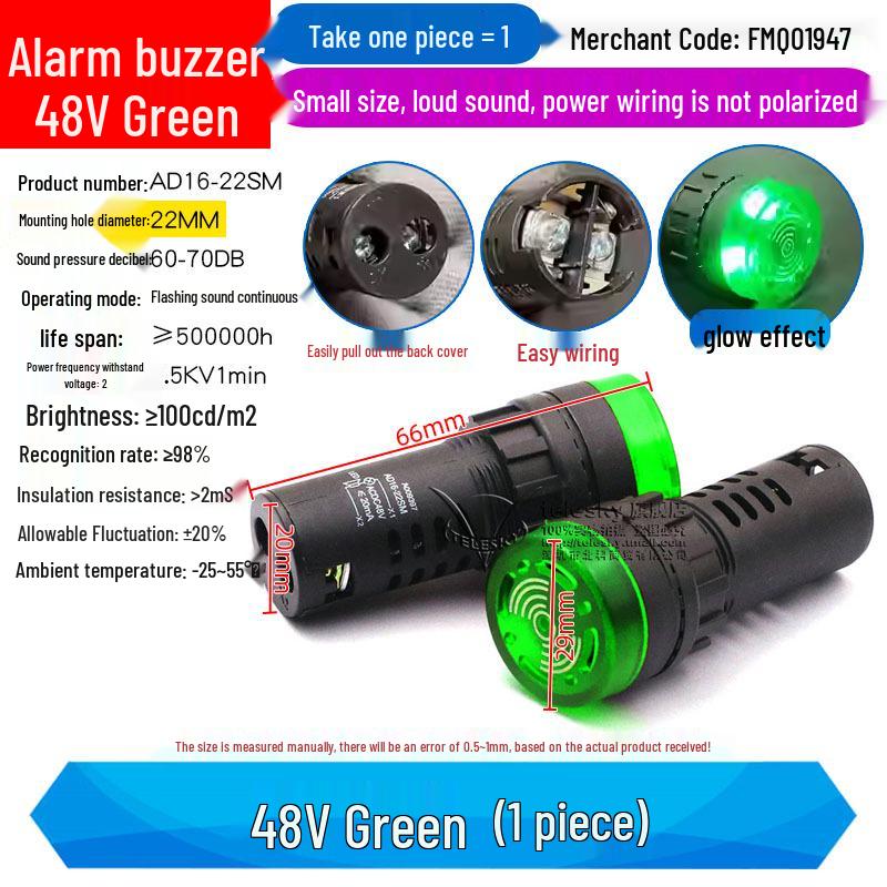 Buzzer with Intermittent Sound and LED Flashing Alarm AD16-22SM, Compatible with AC/DC 12V-220V
