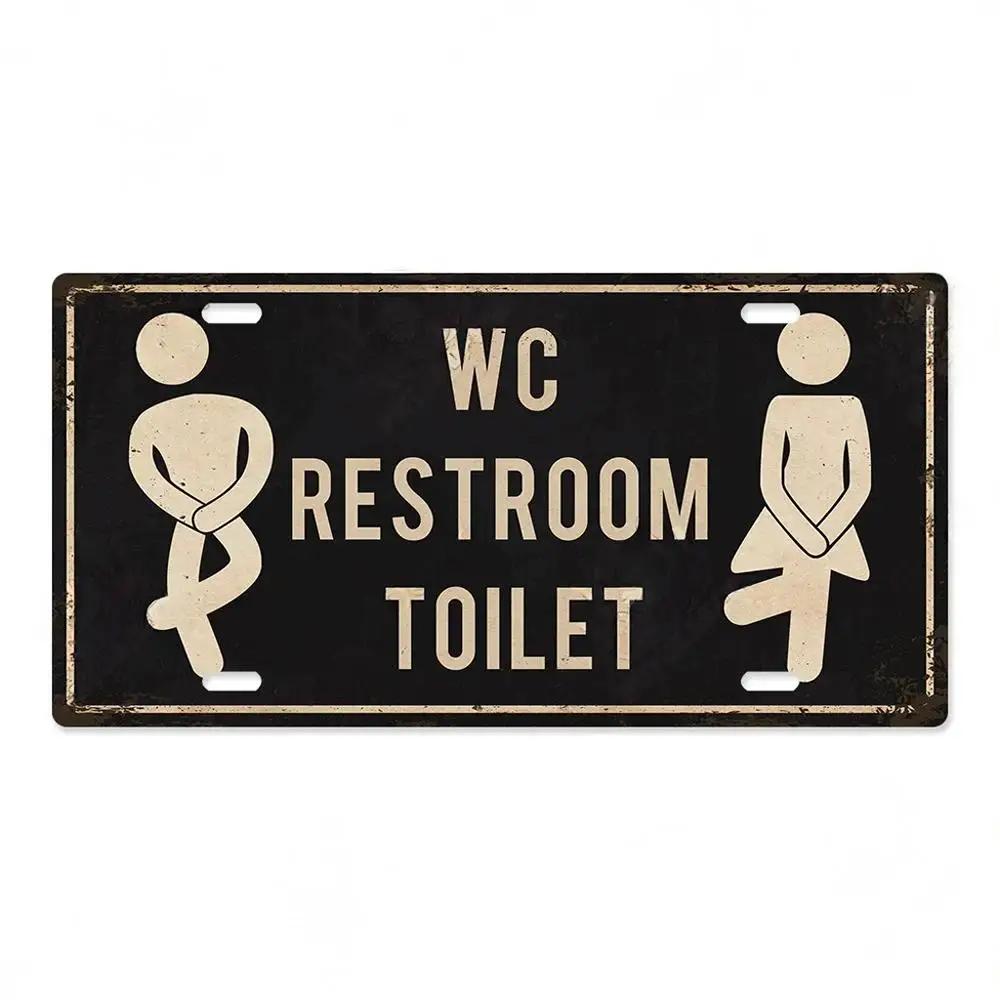 High Definition Metal Tin Sign Vintage Toilet Restroom License Plate Style Signs Set Retro Wall Art Decor for Home Bar Garage Ba