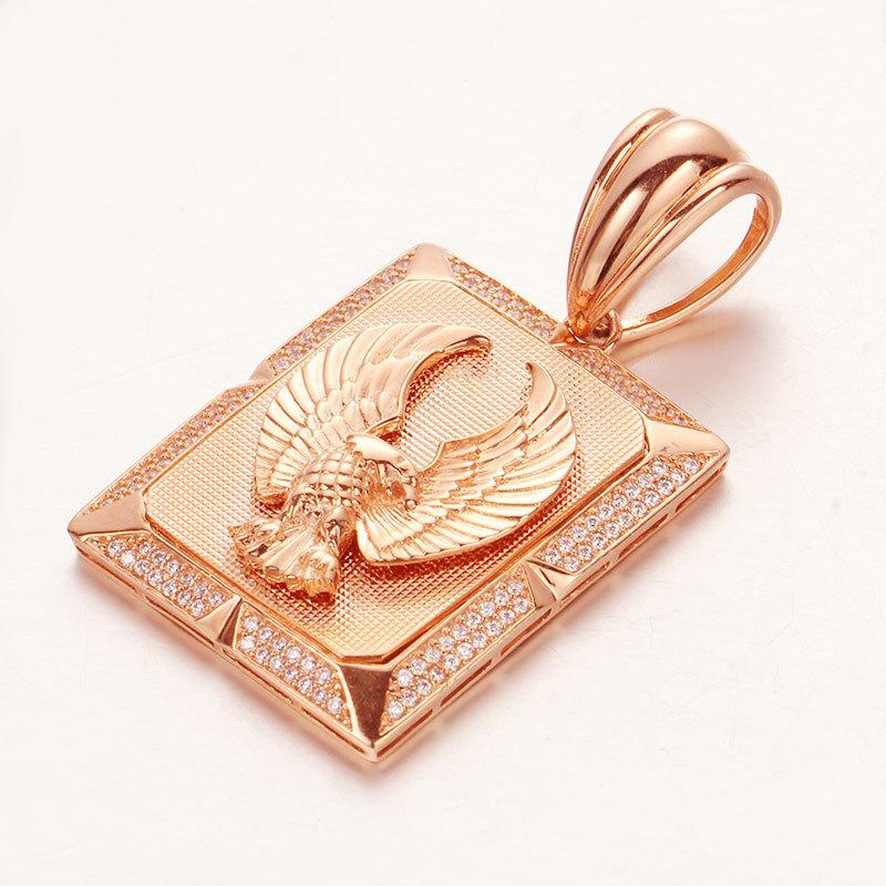 Exquisite 585 Russian Purple Gold Inlaid Zircon Sparkling Eagle Pendant Femininity Classic Rose Gold Plated Necklace