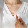 Korean-Style 18K Gold Plated Titanium Necklace: Fashionable Round Pendant & Exquisite Layered Choker for Women P681