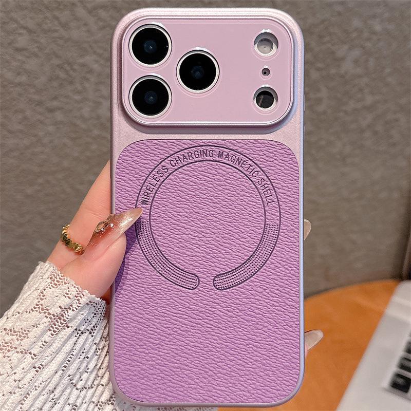 Magnetic Leather Texture iPhone 17 Pro Max Case, Compatible with Models 13-16, Cross-Border Design