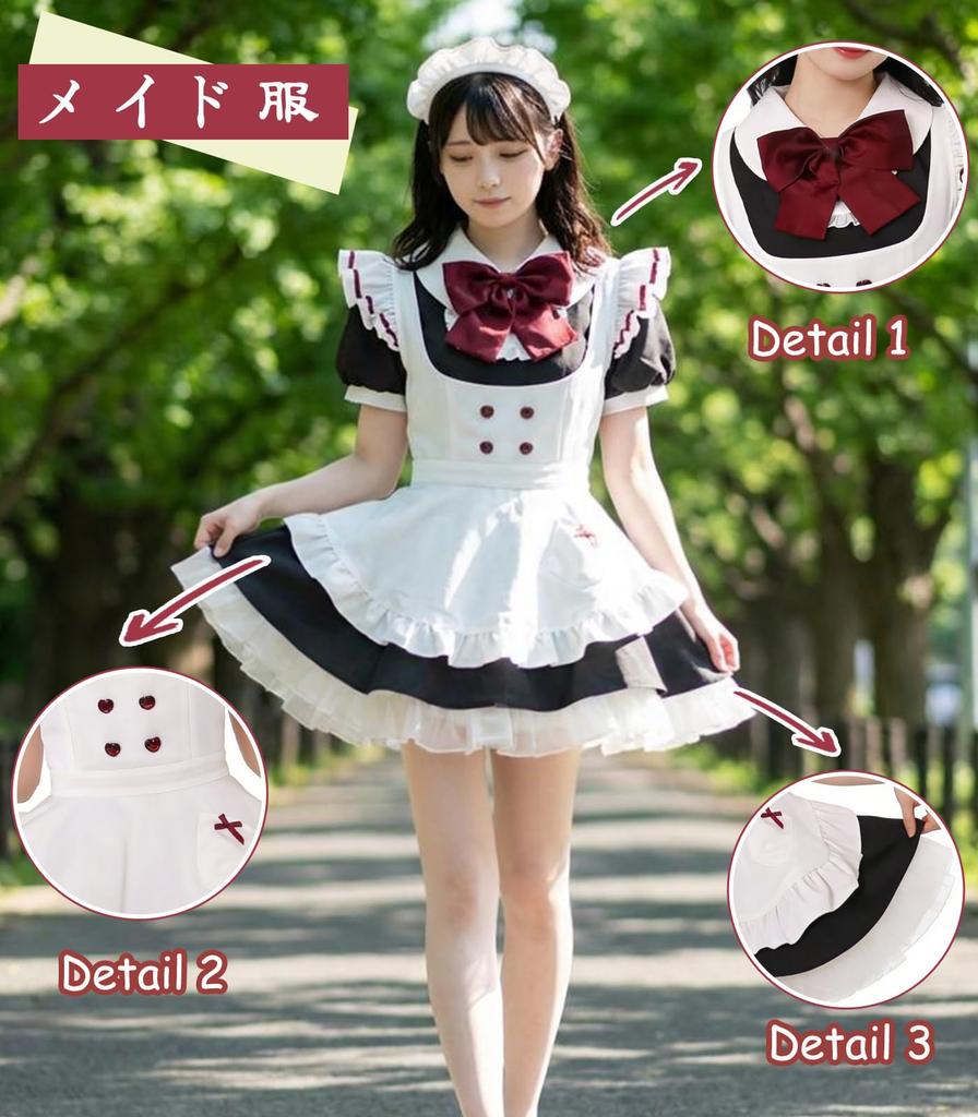 [KALAOK] Maid Outfit with Petticoat 5-Piece Set Lolita Dress Apron Maid Cafe School Festival Event Black M