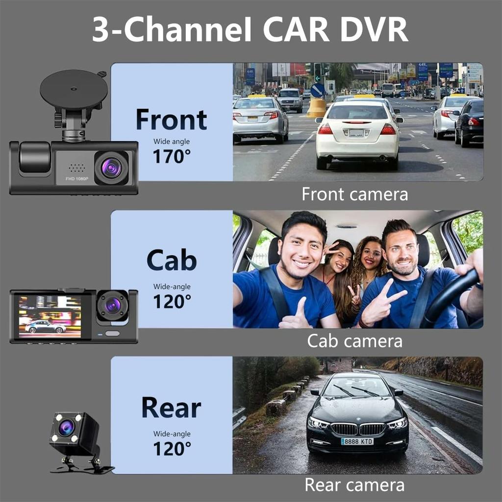 S1 Front + Rear + Interior 3 Lens Wide Angle 1080P HD Car DVR Dash Cam with Parking Monitor