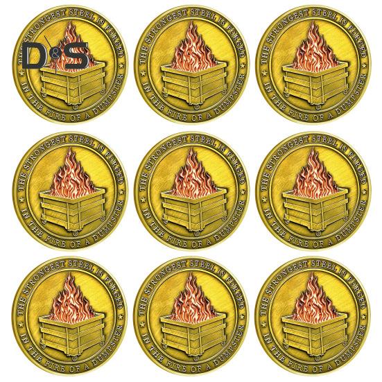 7/9Pcs Dumpster Flame Challenge Coin Double-sided Carved Metal Commemorative Medal Medallion Round Collection Coin Home Office Desk Decoration