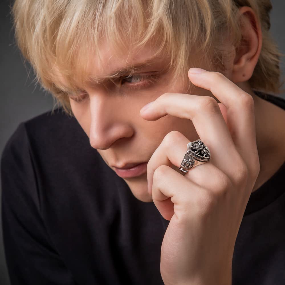 Artemis Kings Lion Shield One Size Fits Silver Brand Silver 925 Ring, All, AKR0065, Men's Accessory, Jewelry, Ring,