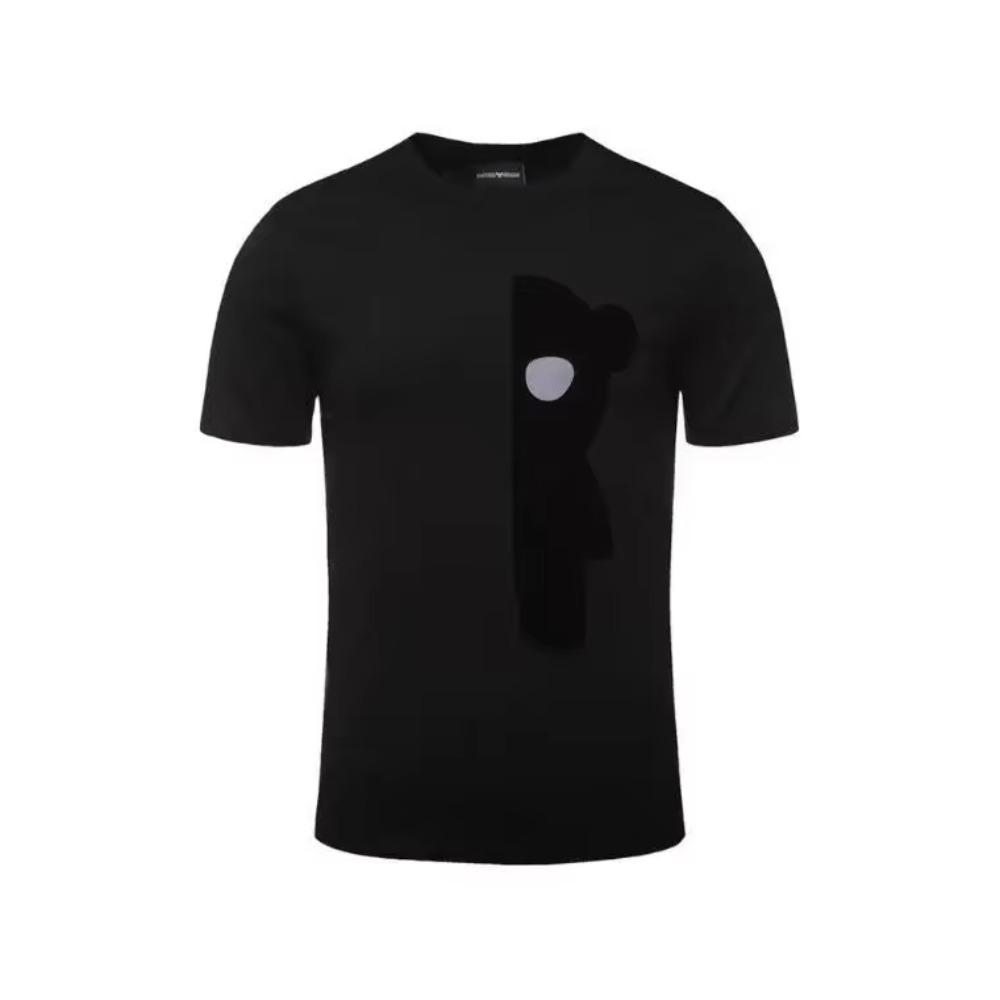 

Летняя новинка Черно-белая брендовая футболка с принтом медведя Классический узор Короткий рукав Модная универсальная трендовая мужская хлопковая футболка высокого класса XXXXXL чёрный