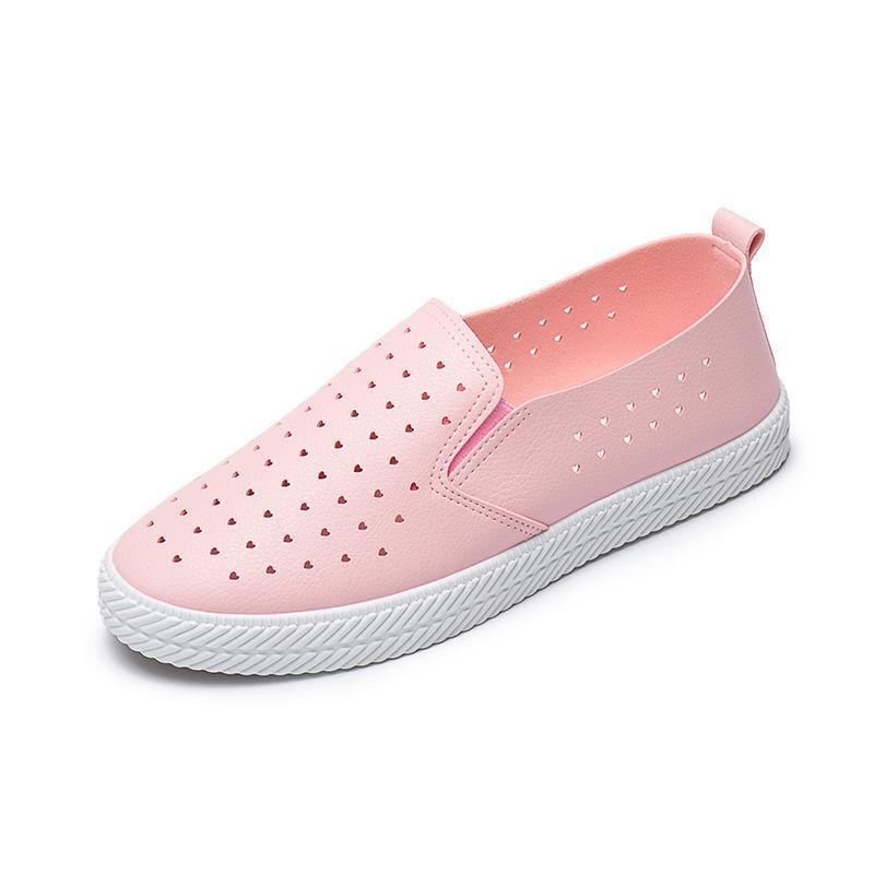 Women's Summer White Breathable Leather Slip-On Shoes with Soft Sole
