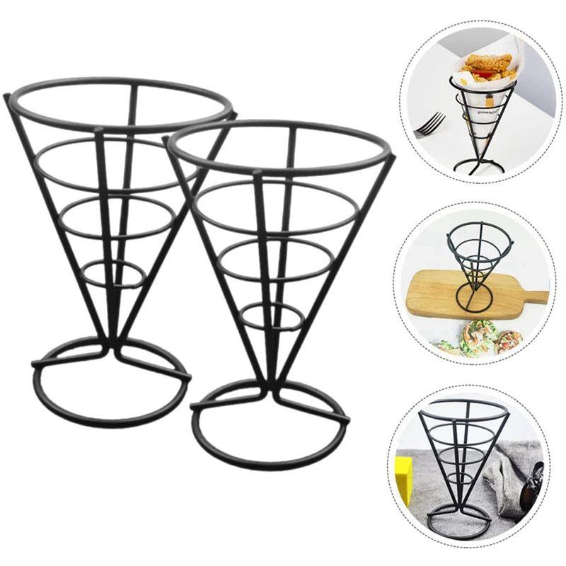 BHBL 6 Pcs Wire Metal Food Racks Cone Fried Basket Serving Chips Stand Display Stands Chicken Holder