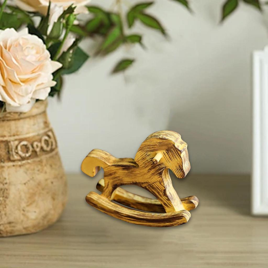 Wooden Rocking Horse Table Decoration Centerpiece Ornament Art Furnishing Craft Rocking Horses Figurine Collectible Home Decor