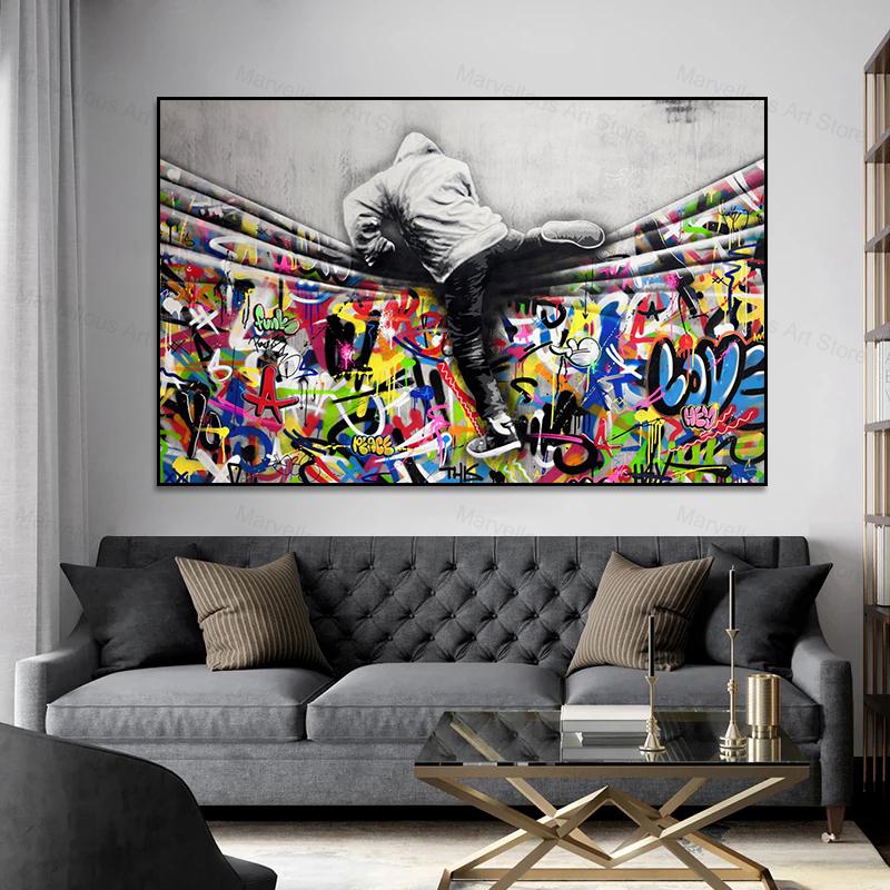 Banksy Graffiti Pop Art Chłopcy i Dziewczęta Plakaty i Wydruki Malarstwo Na Płótnie Sztuka Ścienna Obrazy Do Salonu Dekoracja Domu