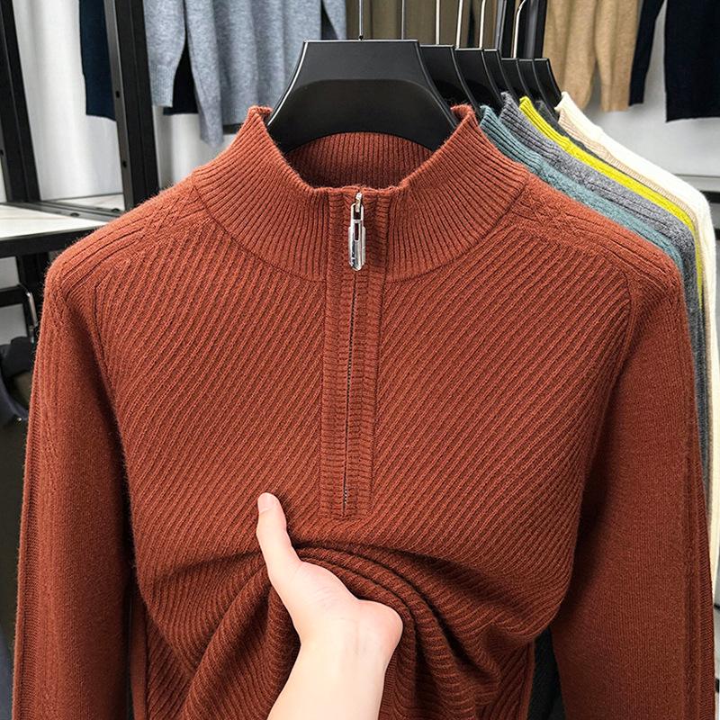 Men's Thickened Zipper Knit Sweater - Half-High Neck Warm Winter Knitwear