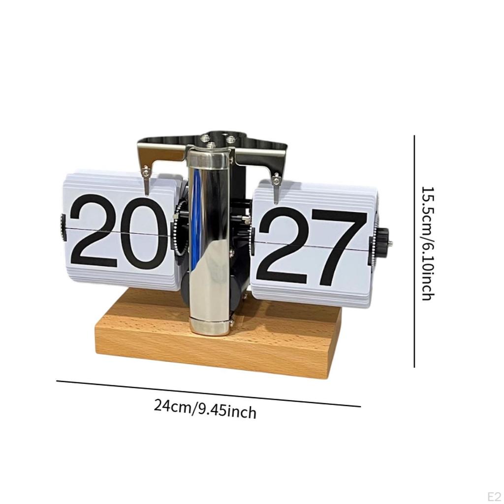 Flip Down Clock Automatic Page Turning Multifunctional Novelty Decoration Wood Base Tabletop