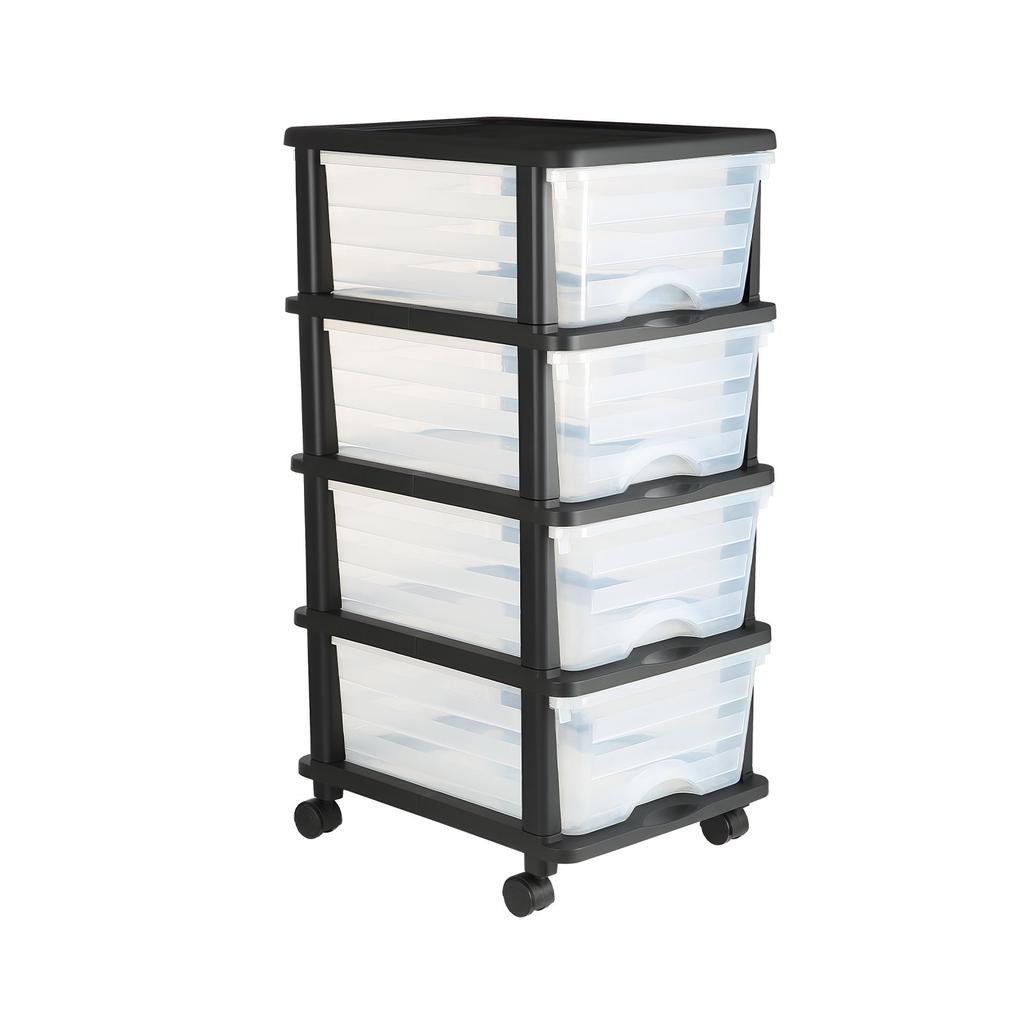 VEVOR Plastic Storage Drawers Cart, 4 Drawers Storage Organizer with Wheels, Rolling Closet Organization and Storage Dividers