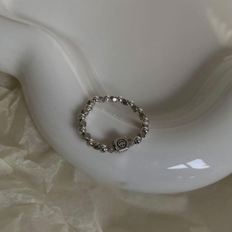 S925 Silver Stunning Geometric Open Adjustable Ring For Women With Elegant Smiley Design Face