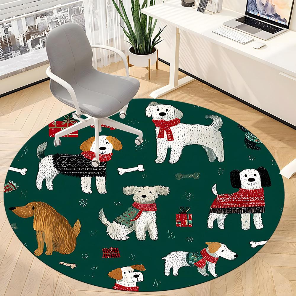 1pc Puppy Party Office Round Rug, Non-slip, Soft and Durable Office Rug for Interior Decoration, Perfect for Office, Beautiful Decoration yy260323007