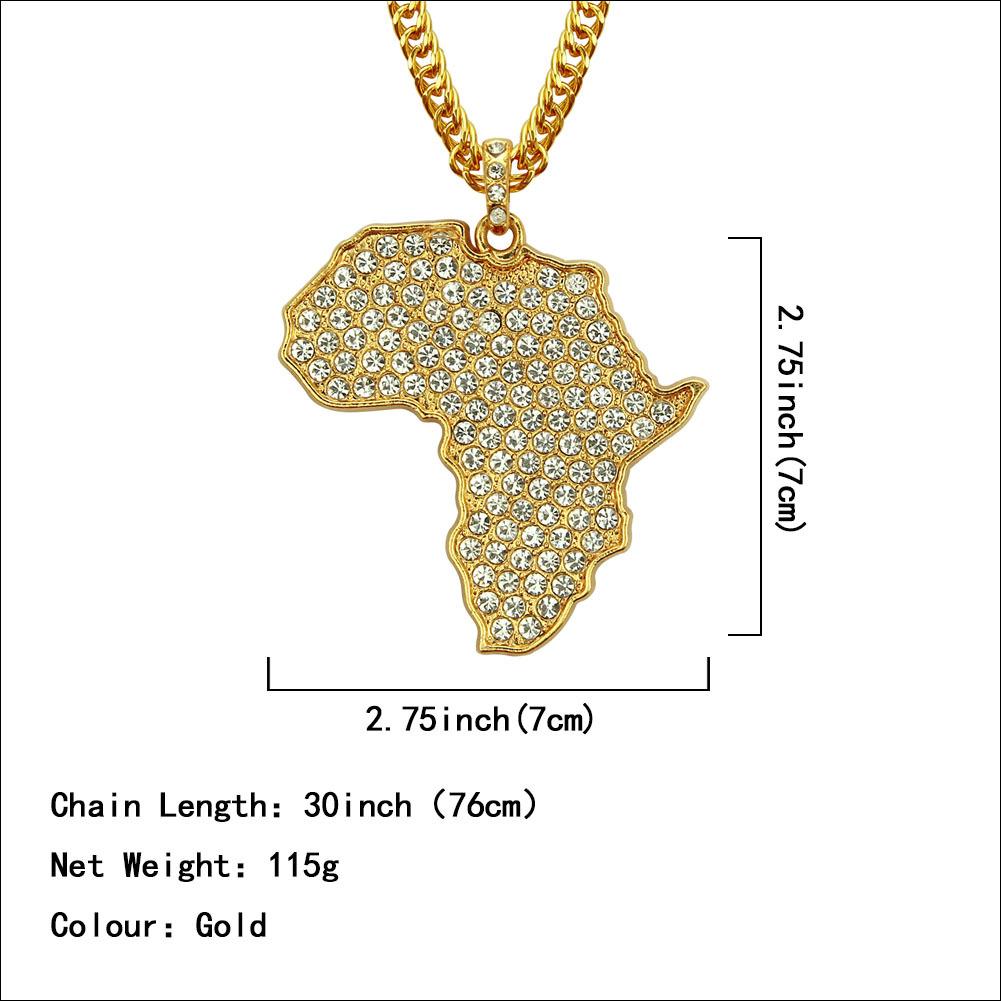 Nový náhrdelník v evropském a americkém stylu Hip Hop Afrika Mapa náhrdelník Úplný diamantový přívěsek módní náhrdelník