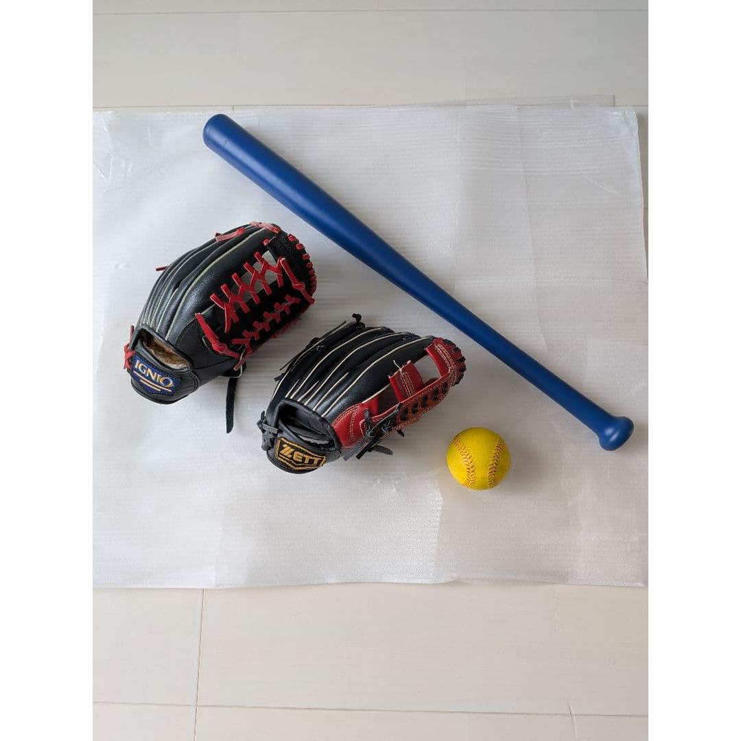 Used IGNIO ZETT Baseball Glove Set of 2 with Bat and Ball