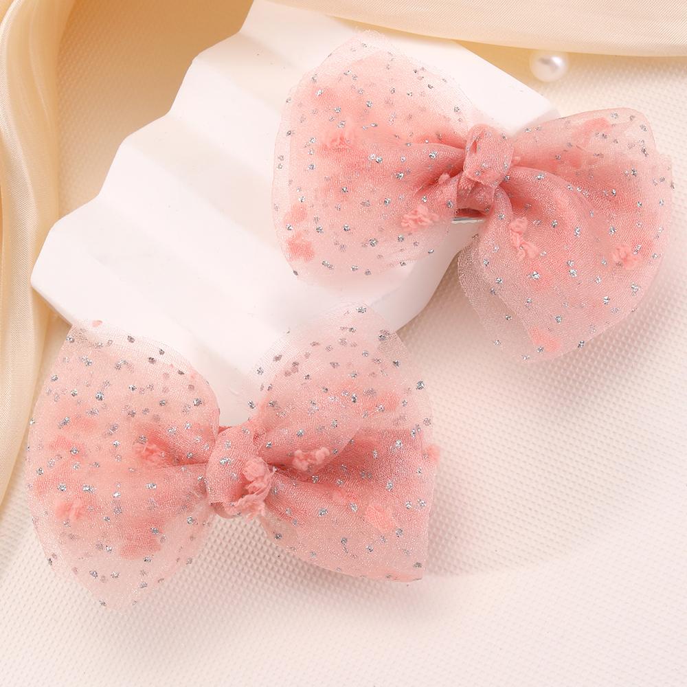 2pcs Double-layer Mesh Bow Hairpin  Bling Sparkly Sequin Mesh Bow Hairpins For Girls Children Boutique Barrette Hair Accessories