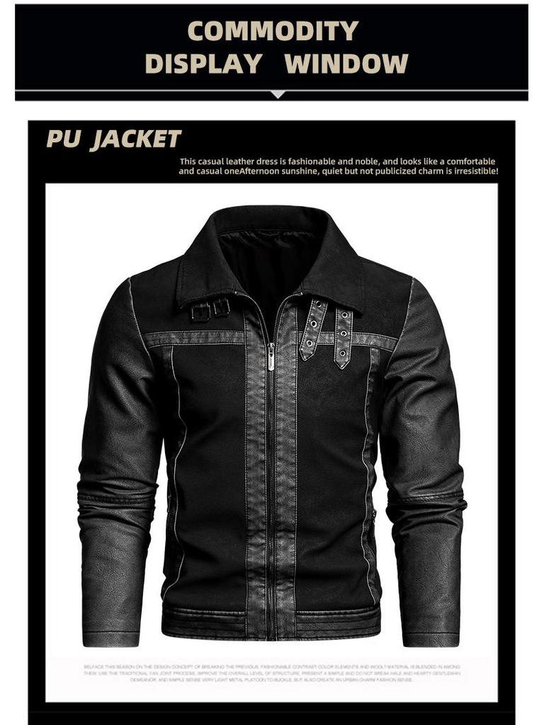 Men's Retro PU Leather Motorcycle Jacket - Autumn/Winter Patchwork Style