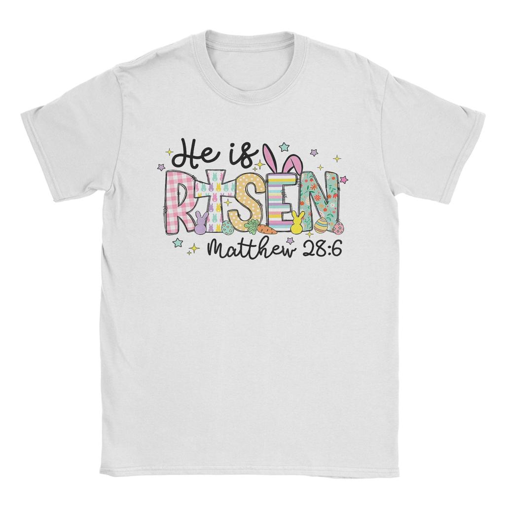 He Is Risen Jesus Christian Happy Easter Day TShirt Unisexs Vintage Cotton T Shirts Beach Crewneck Leisure Tee Shirt Design Tops