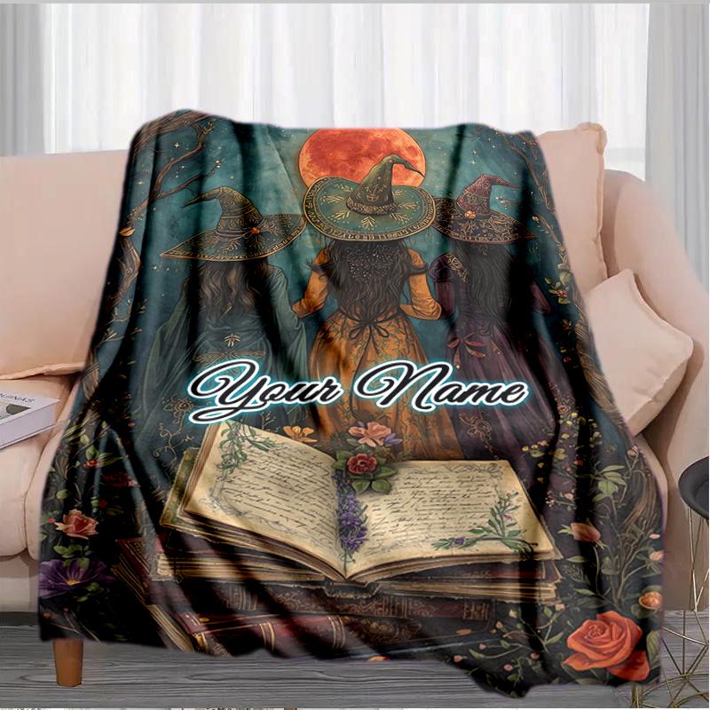 1PC Custom Name Witches moonlight. flannel blanket versatile,all-season throw suitable for the living room,bedroom,camping,travel,and gift