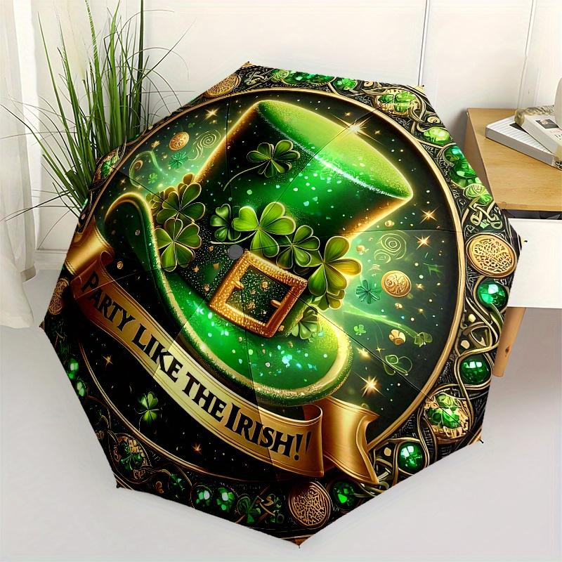 

St. Patrick s Day Irish Hat Party Decoration Sign Umbrella, Cute Umbrella with Cute Design, Portable 3-Fold Compact Umbrella for Men & Women, Valentin