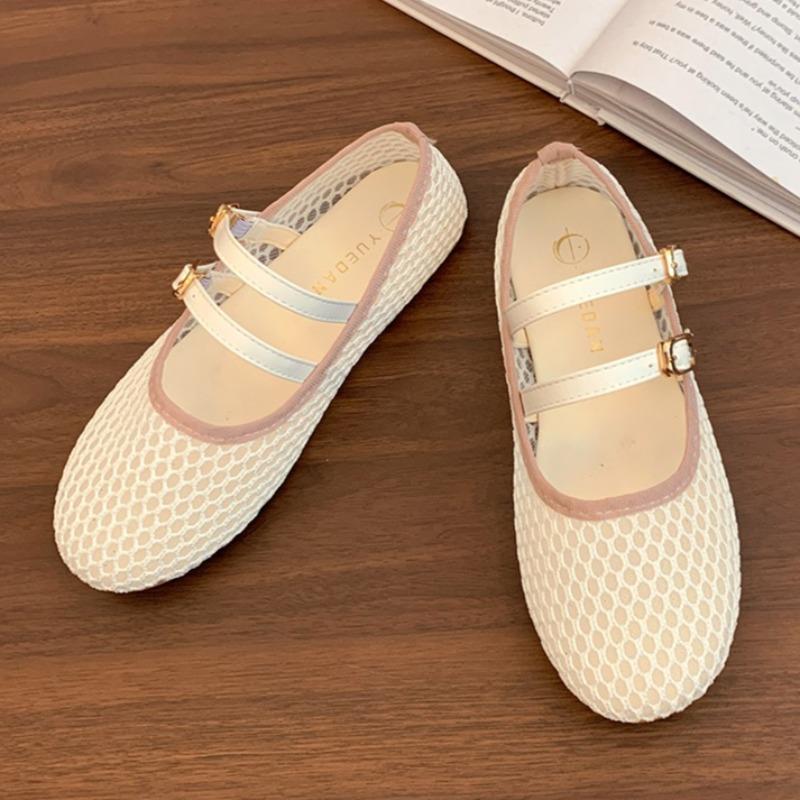 Fashion Weave Mesh Women Flats Sandals Summer 2025 Designer Sexy Shoes Casual Shallow Soft Shoes New Buckle Walking Zapatillas De Mujer