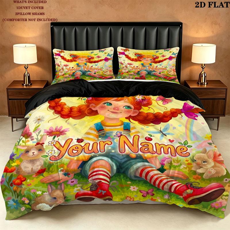 Springtime Fantasy Custom Name Pattern Bedding Quilt Set Quilt Cover Pillowcase Home Gift(1 * duvet cover + 2 * pillowcase, without core)