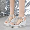 Fashion 2025 Summer Women's Fashion Bow Design Fish Mouth Casual Sandals Shiny Open Toes Comfortable Versatile Beach Wedge Heel Sandals