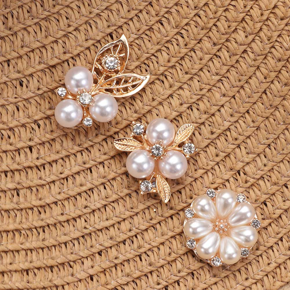 10PCS Flower-shaped Pearl Rhinestone Buttons Sparkling Crystal Hairpins Decoration Buttons Clothes Apparel Sewing Accessories