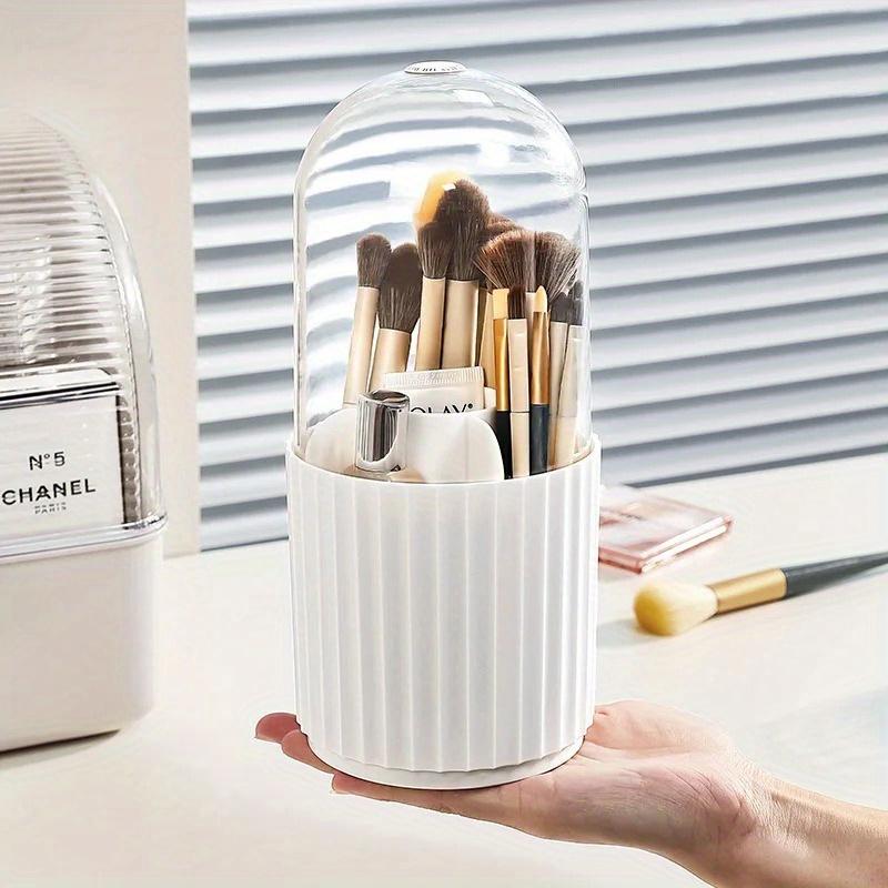 Makeup Brush Holder with Lid 360 Rotating Makeup Brush Holder Organizer for Vanity Desktop Countertop Dresser Table