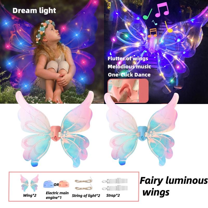 Jq Schmetterling Elektrischer Engel Rücken Ornament Kinderflügel mit Licht Geburtstagsgeschenk für Mädchen Nachtmarktstand