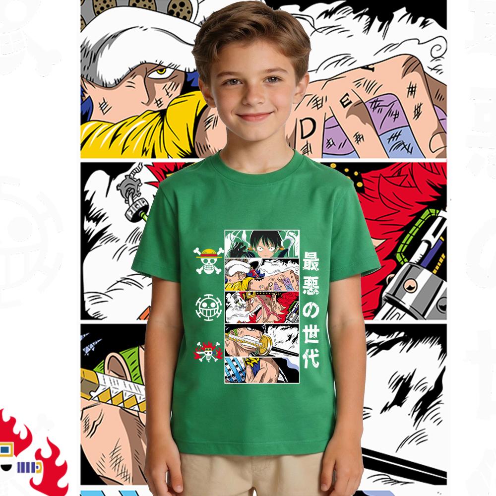 One Piece Characters Anime Print T Shirt for Kids Cotton Short Sleeve Shirt Boys Girls Summer Clothing Casual Soft Top