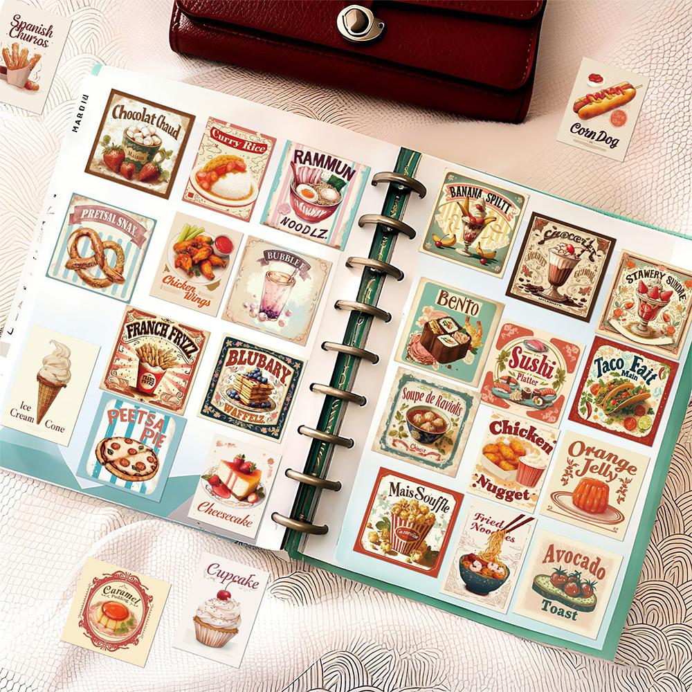 10/30/50pcs Retro Food Cake Noodle Cartoon Stickers Aesthetic Decals Waterproof DIY Fridge Laptop Vintage Decoration Sticker