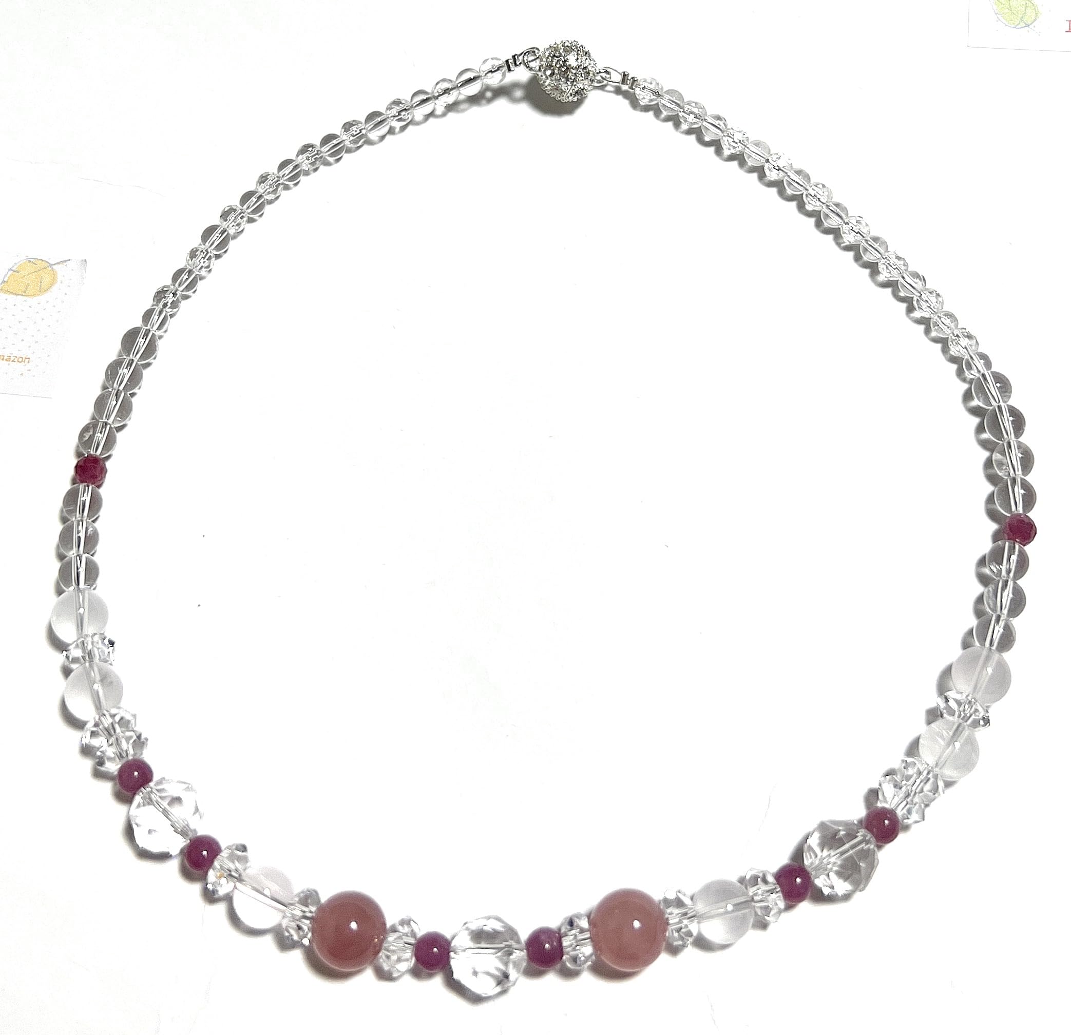

Natural Stone Necklace Ruby Madagascar Purple Rose Quartz Milky Quartz Natural Crystal 43cm Magnetic Clasp Made in Japan [Malline] Love/Healing