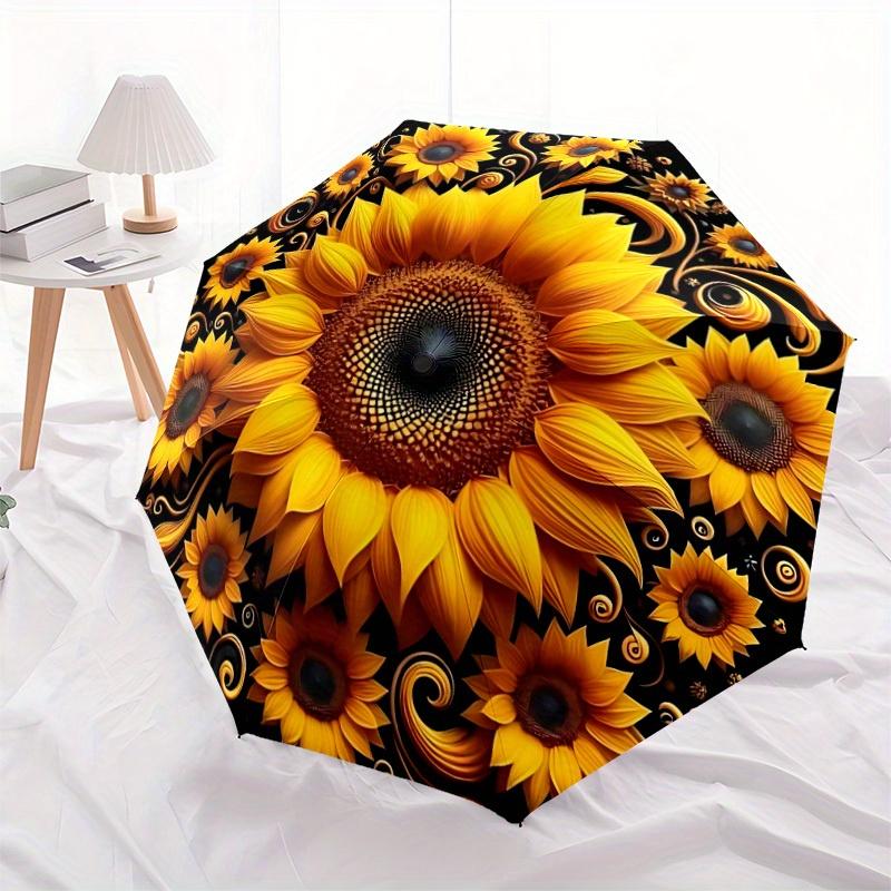 1pc Sunflower Mandala Automatic Open/Close Umbrella, Portable Folding Umbrella for Everyday Use Yy250826075