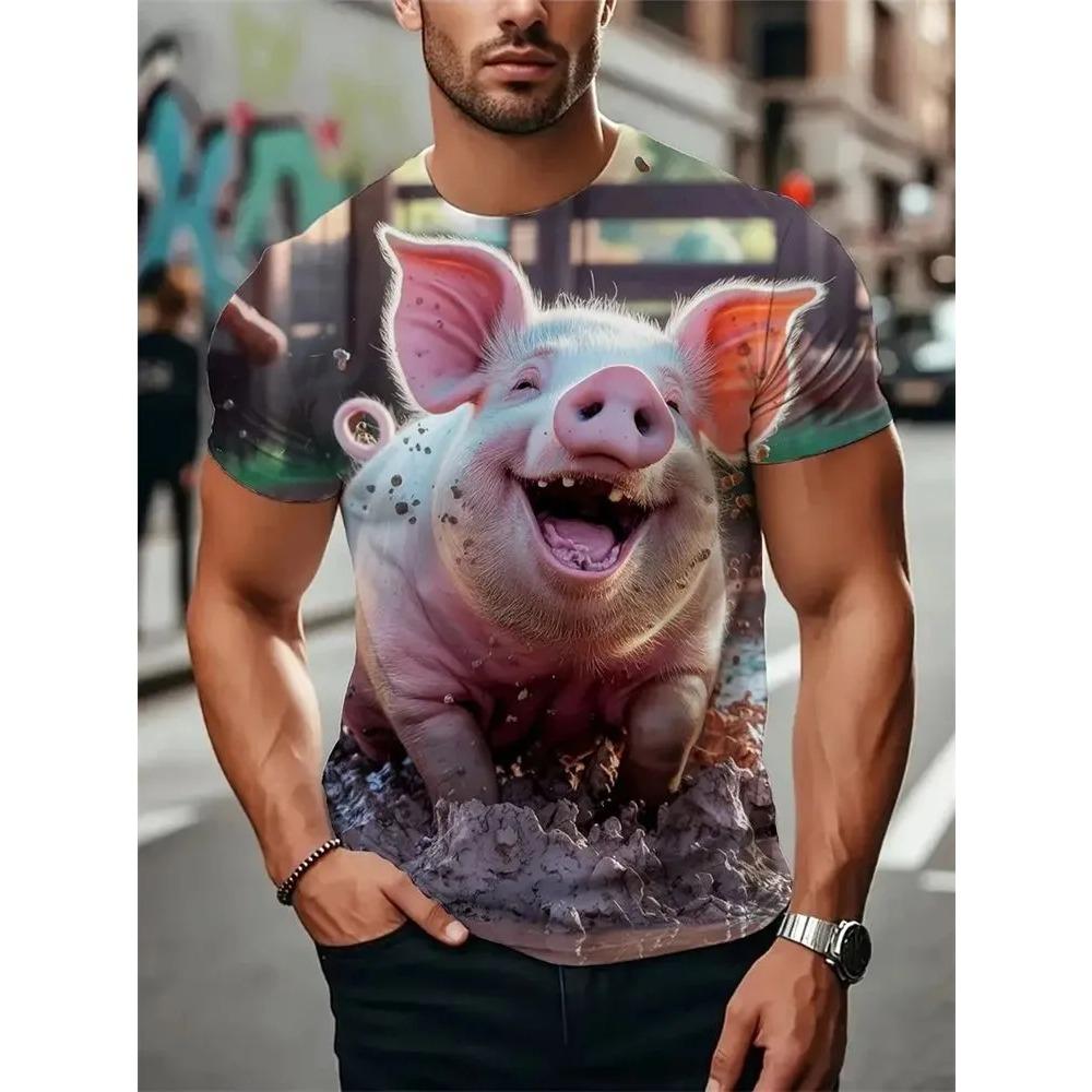 Fashionable Personalized Fun Animals T-shirt Men's Casual Plus Size Comfortable Round Neck Short Sleeved T-shirt
