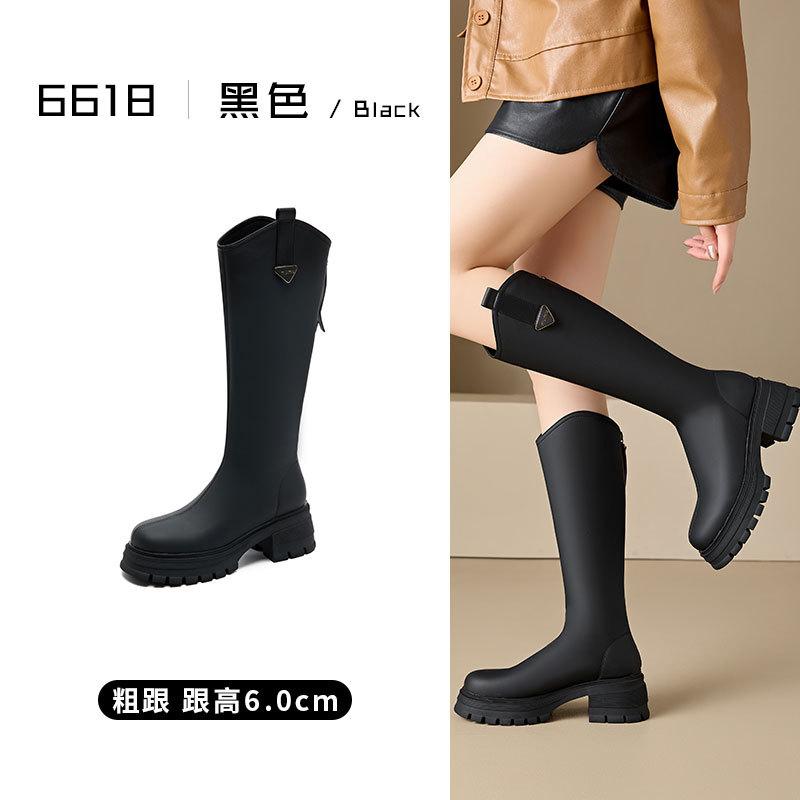 

Универсальные кожаные рыцарские ботинки толстая подошва толстый каблук но до колена полусапоги ретро мода тонкие ботинки облегающие модные ботинки 40 чёрный