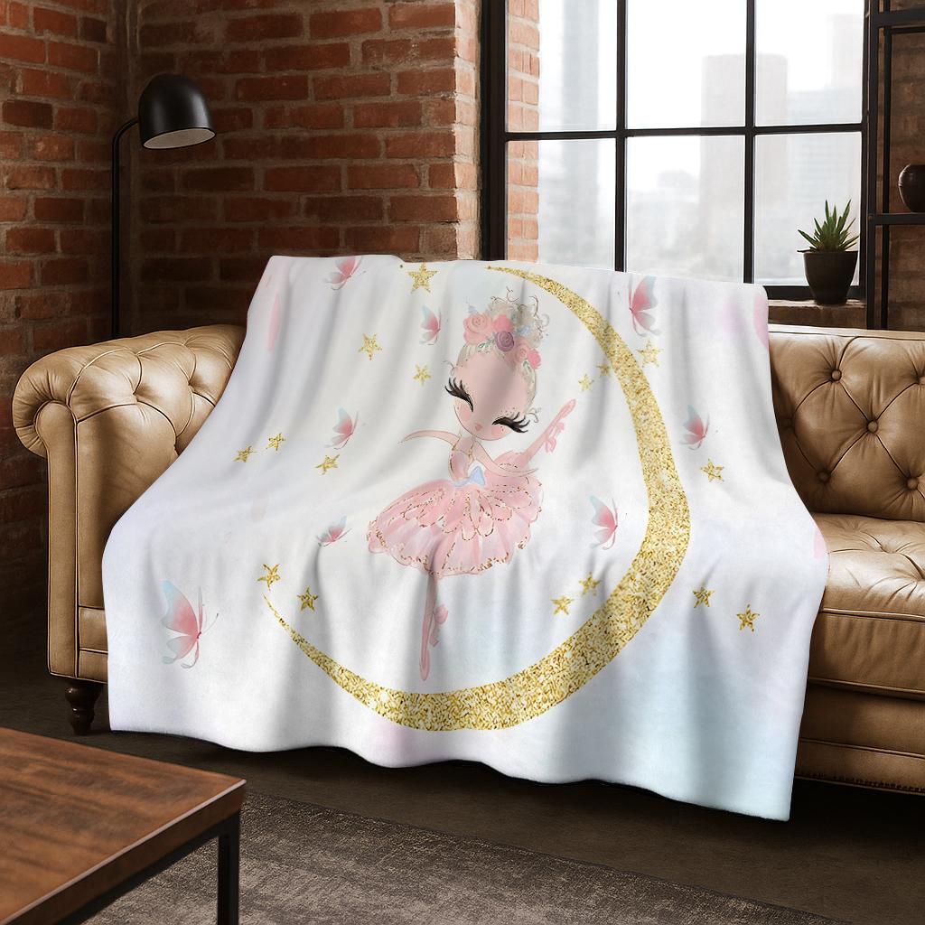 Ballet Girl Ballerina Fairy Cartoon Cute Flannel Blanket Soft Warm Blanket for Home Bedroom Office Travel Camping Picnic Gift