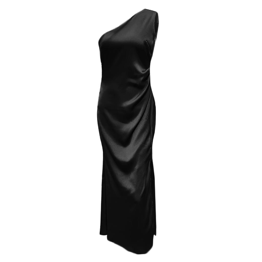 Summer Dress Satin Spaghetti Strap Cowl Neck Backless Midi Dress Elegant Up Low Back Cocktail Dress