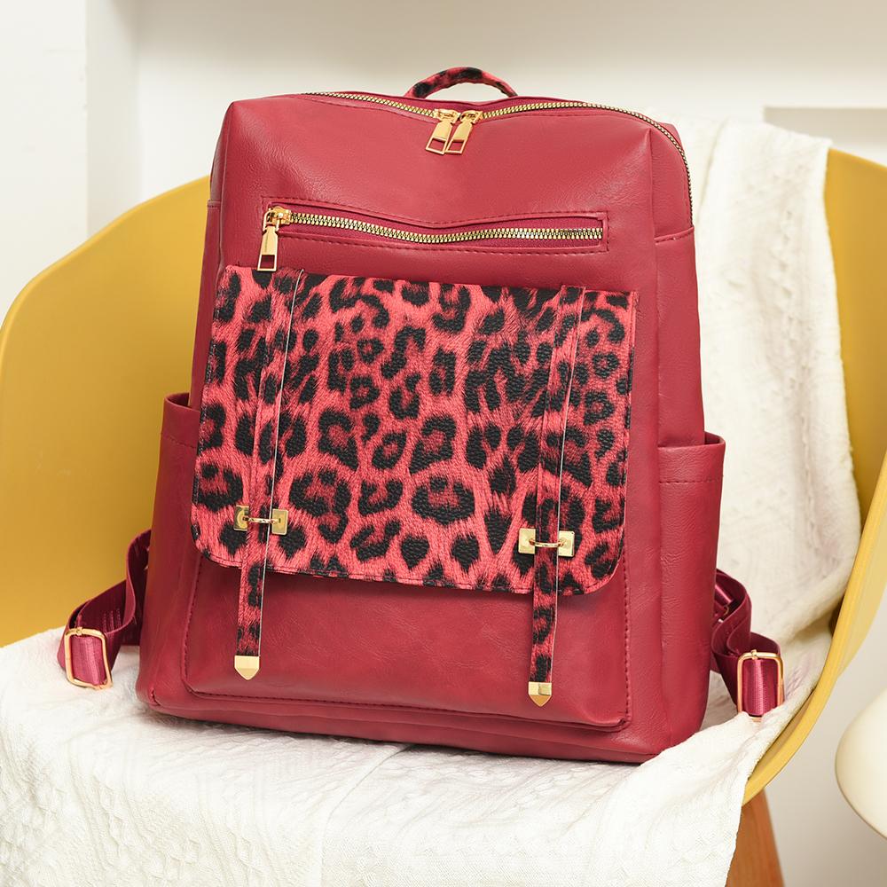 Vintage Rucksack mit Leopardenmuster Damen Schultertasche Studentenrucksack