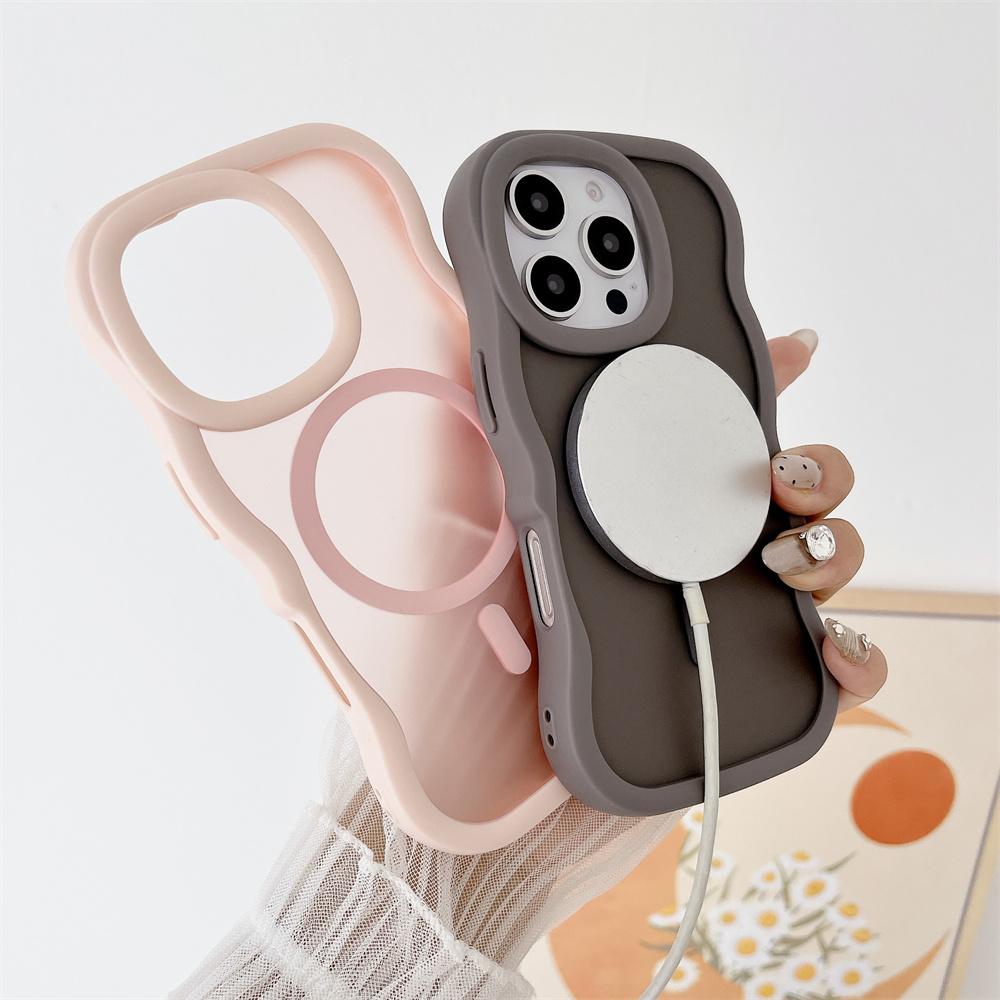 For Magsafe Matte Curly Wave Phone Case For iPhone 16 12 13 14 15 Pro Max Luxury Magnetic Wireless Charging Frosted Back Cover