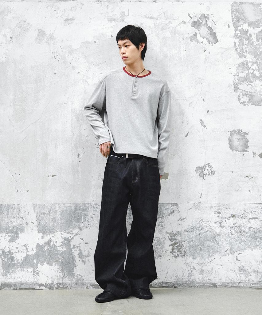INTEMPOMOOD Coloring Henley Neck Long Sleeve: 2 Colors