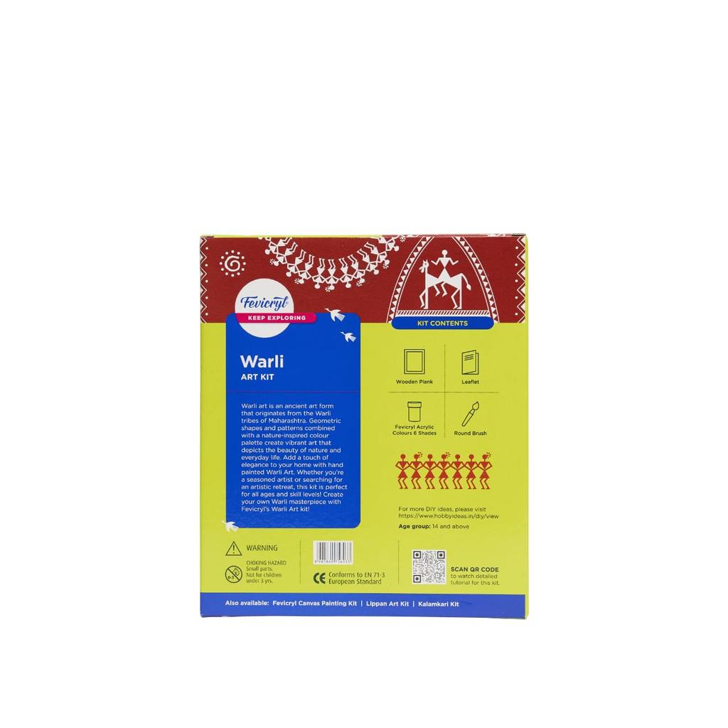 Fevicryl Warli Mini Kunst-Set DIY Holzbrett Acrylfarben Pinselset Packung mit 1 Kreatives Bastelset für Zuhause Schule Geschenke